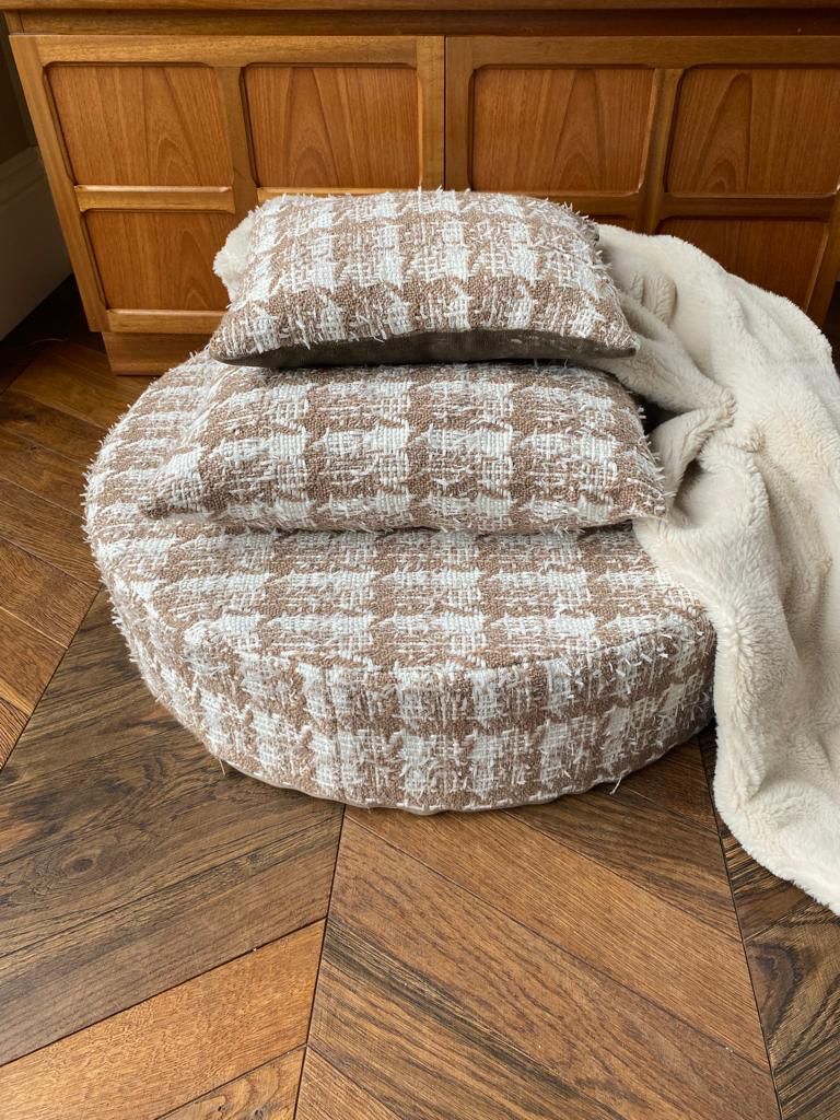 Teddy Bear Couture Tweed Low Pouffe